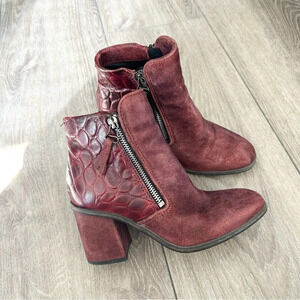 MJUS Croc Pattern Suede Leather Mixed Double  Zipper Heeled Boots